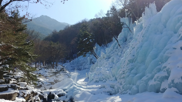 ▲ 일연선사가 가장 오래 머물렀던 비슬산. 그 계곡에 마치 예술작품 같은 얼음이 얼어 장관이다.