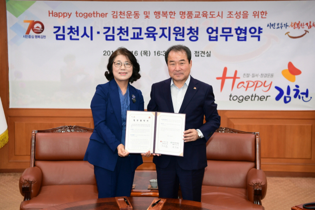 ▲ 김천시와 김천교육지원청은 지난 16일 행복한 명품교육도시 조성을 위한 업무협약을 체결했다.