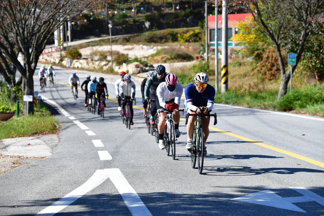 ▲ 대구 달성군 가창면 인근 도로에서 동호인들이 단체로 자전거 라이딩을 즐기는 모습. 대구DB