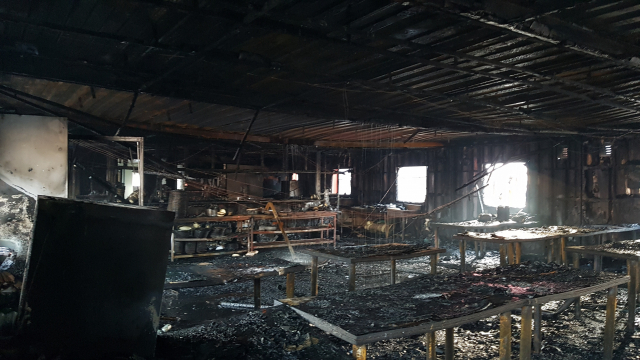 ▲ 5일 화재가 발생한 대구 수성구 한 아파트 건설 현장사무실.