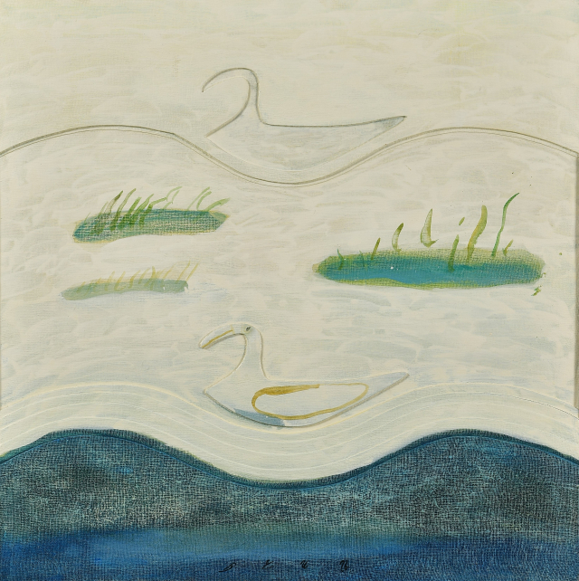 ▲ 변종하, 오리가 있는 풍경, 1976, 85.7x85.7cm, 캔버스에 유채