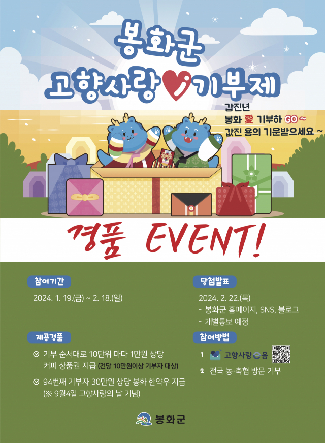 ▲ 봉화군 고향사랑 기부제 경품 이벤트 포스터